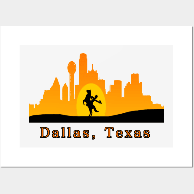 Dallas, Texas skyline - Cowboy in the sunset Wall Art by ChrisPchicken07